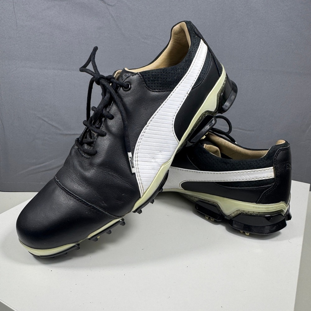 Puma Ignite PWRADAPT Leather Mens 9.5 Black White Golf Shoes Spiked 190581 02